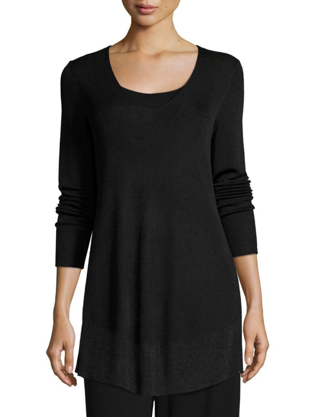 Eileen Fisher - Rayon Nylon Crinkle Shimmer Sweater -V Neck Tunic/Dress - XL
